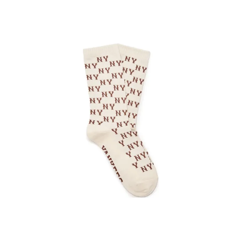 MLB Monogram Collection Mid Calf Socks Unisex 1 Pack Dark Cream-1