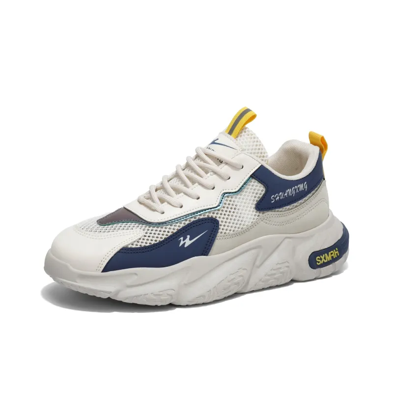 Binary Low Top Chunky Sneakers Men's Beige Blue-1