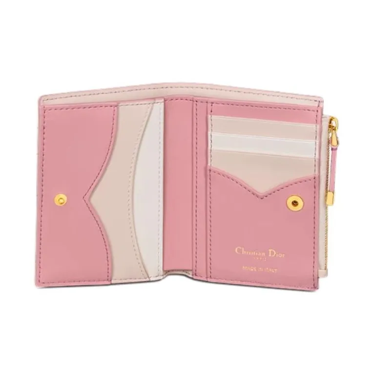 DIOR Caro Cow Leather Wallet Women's Pink-3