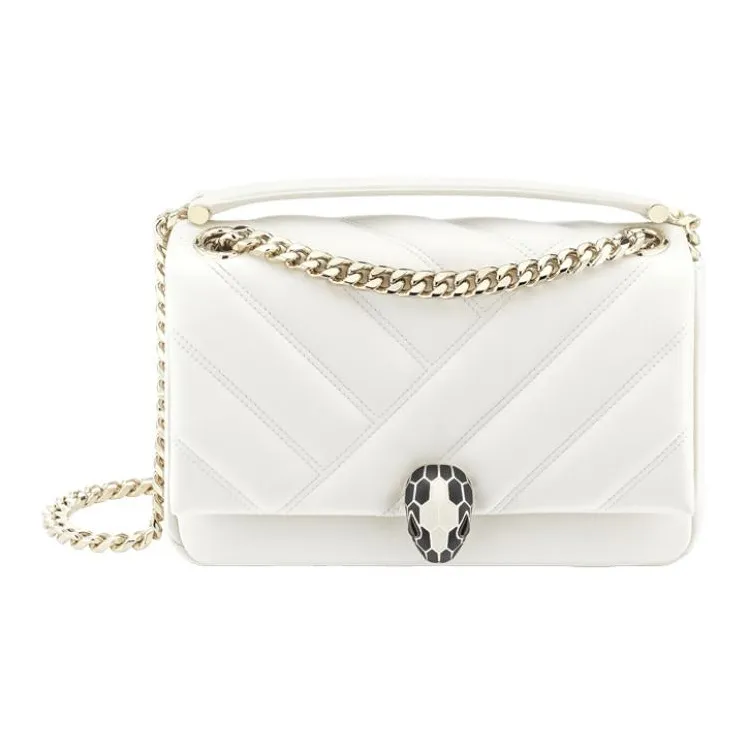 BVLGARI Cow Leather Crossbody Bag Large Size Women's White-0