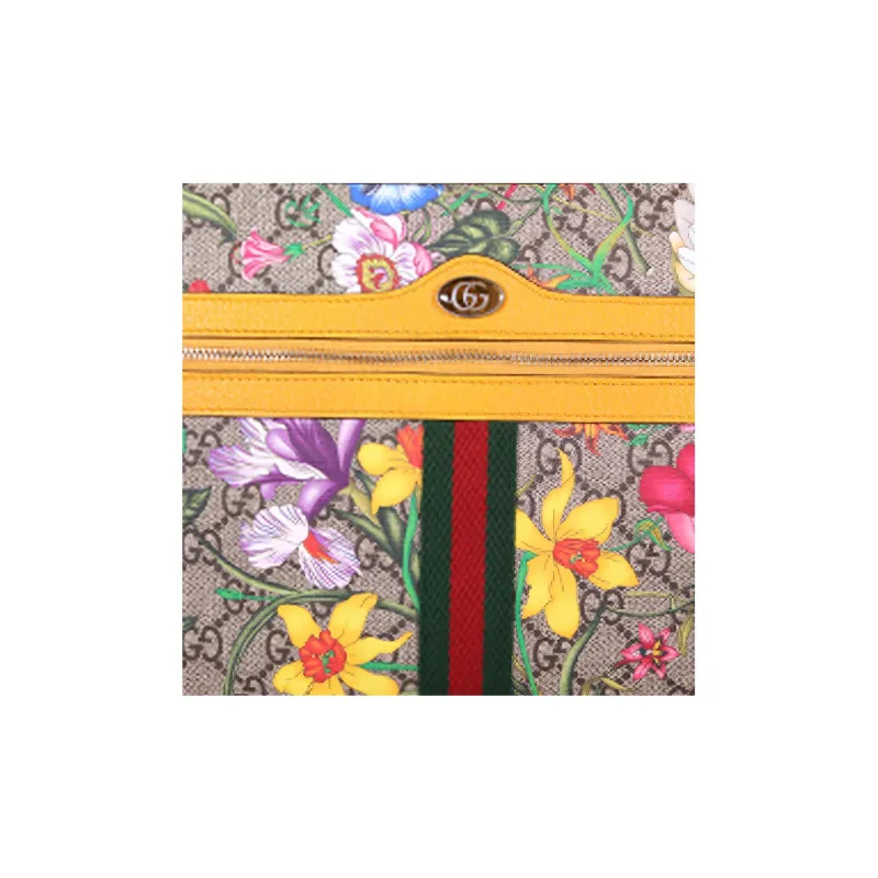GUCCI Ophidia Canvas With Leather Clutch Large Size Women's Ebony & Yellow & Multicolor-5