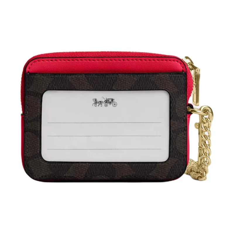 COACH Leather Card Holder Mini Women's Walnut Wood Bold Red-1
