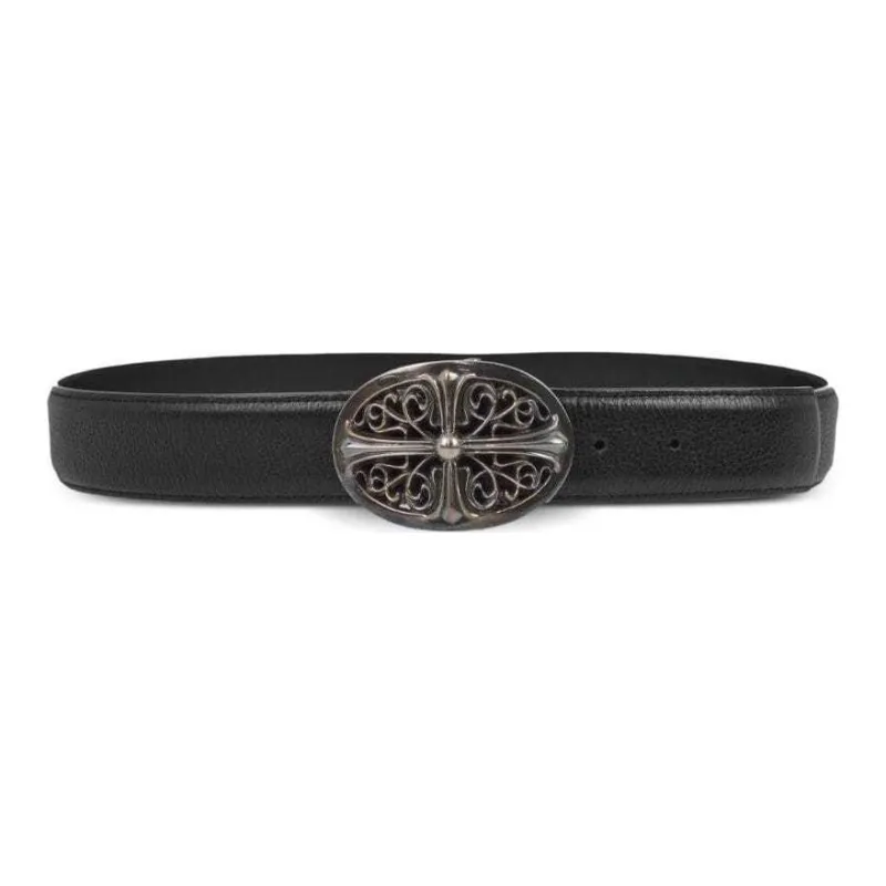 Chrome Hearts Logo Sign Leather Leather Belts Women's Black Width: 3.8CM-0