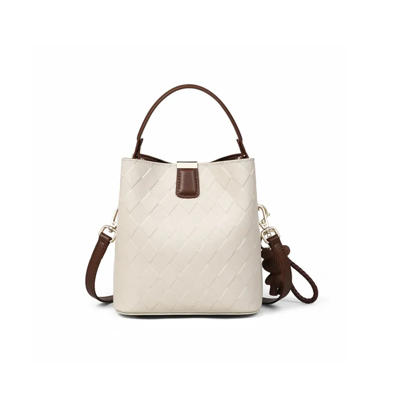 C°BANNER Cow Leather Bucket Bag, Shoulder Bag, Crossbody Bag, Handbag Medium Size Women's Ecru-3