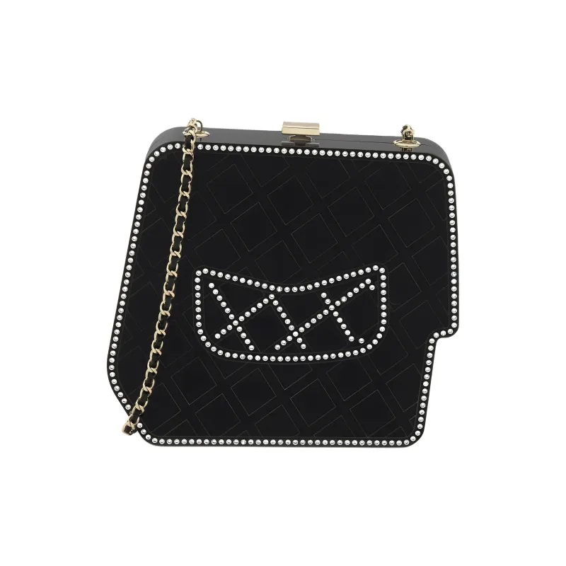 CHANEL Glossy Leather Evening Bag, Square Box Clutch, Shoulder Bag, Crossbody Bag Regular Women's Black-3