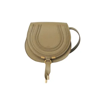 Chloe Marcie Grained Calfskin Saddle Bag Shoulder Bag Crossbody Bag Small Size Women's Terracotta Green