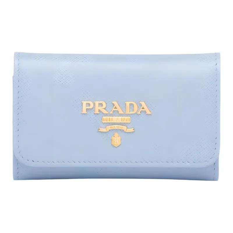 PRADA Leather Key Pouch Women's Light Blue-0