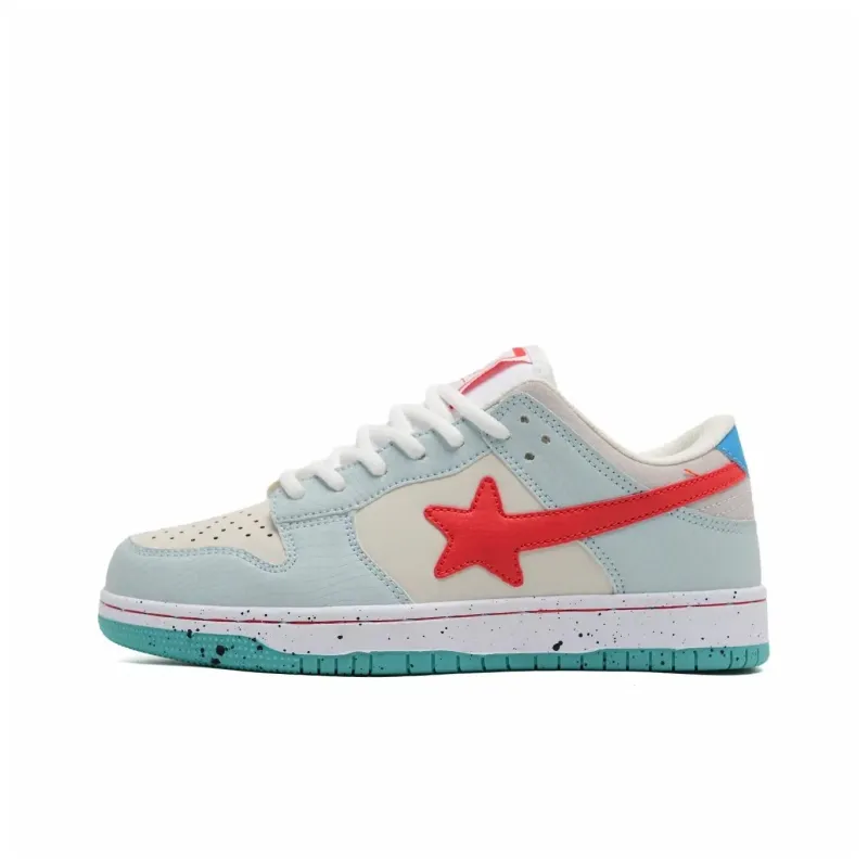 Circle Small Coverage Wear Resistant Lightweight Low Top Skateboard Shoes Unisex Mint Blue Red-1