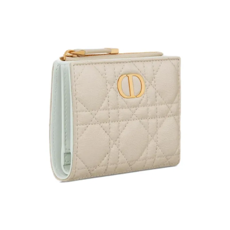 DIOR Caro Calfskin Wallet Women's Beige & Mint Green-1
