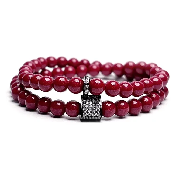 MOUNTAINS AND MANS Cinnabar New Chinese Style Stackable Good Luck Beaded Bracelet Unisex-7