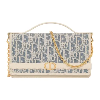 DIOR 30 Montaigne Cigale Cotton With Calfskin Shoulder Bag, Crossbody Bag, Handbag Women's Blue & Light Cookie Brown