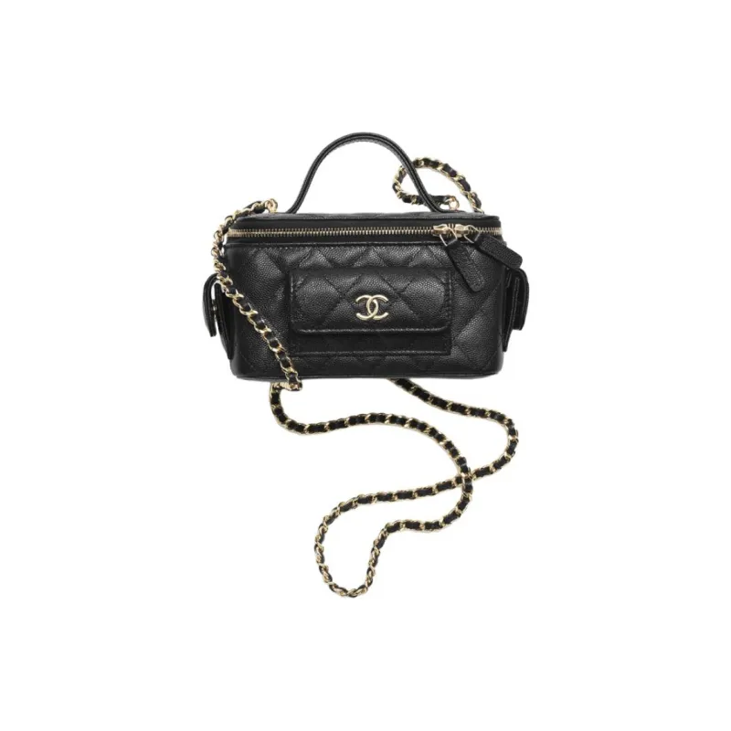CHANEL Caviar Cow Leather Box Bag, Handbag, Crossbody Bag Women's Black-0