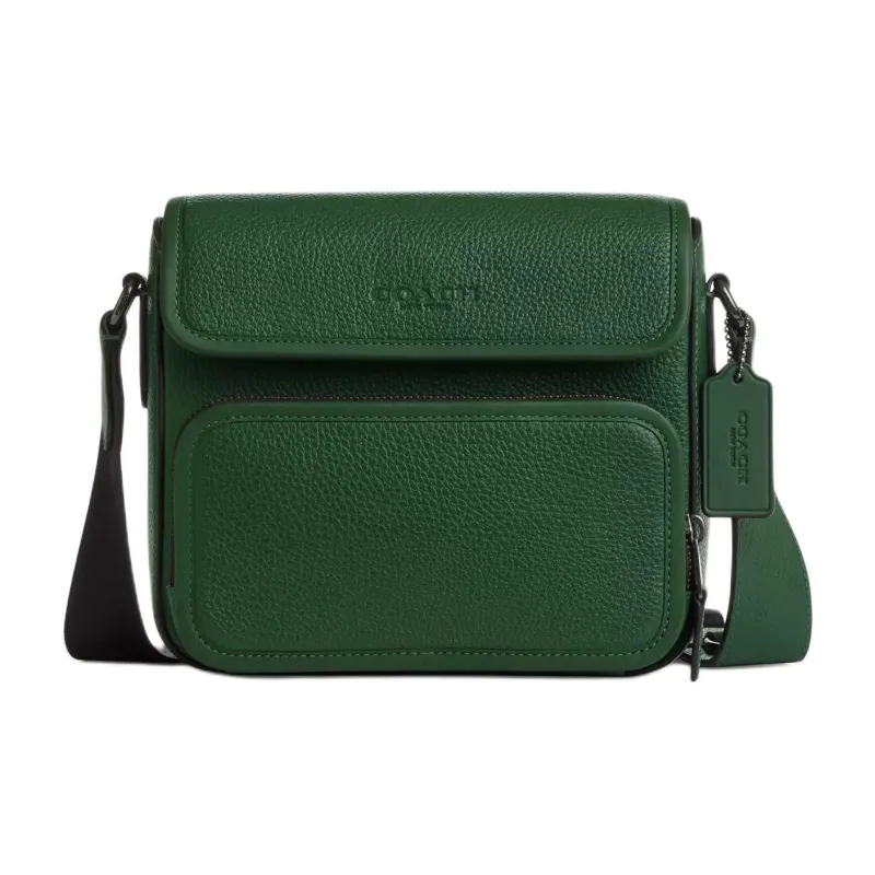COACH Sullivan Pebble Leather Crossbody Bag, Shoulder Bag Trumpets Men's Hunter Green-0