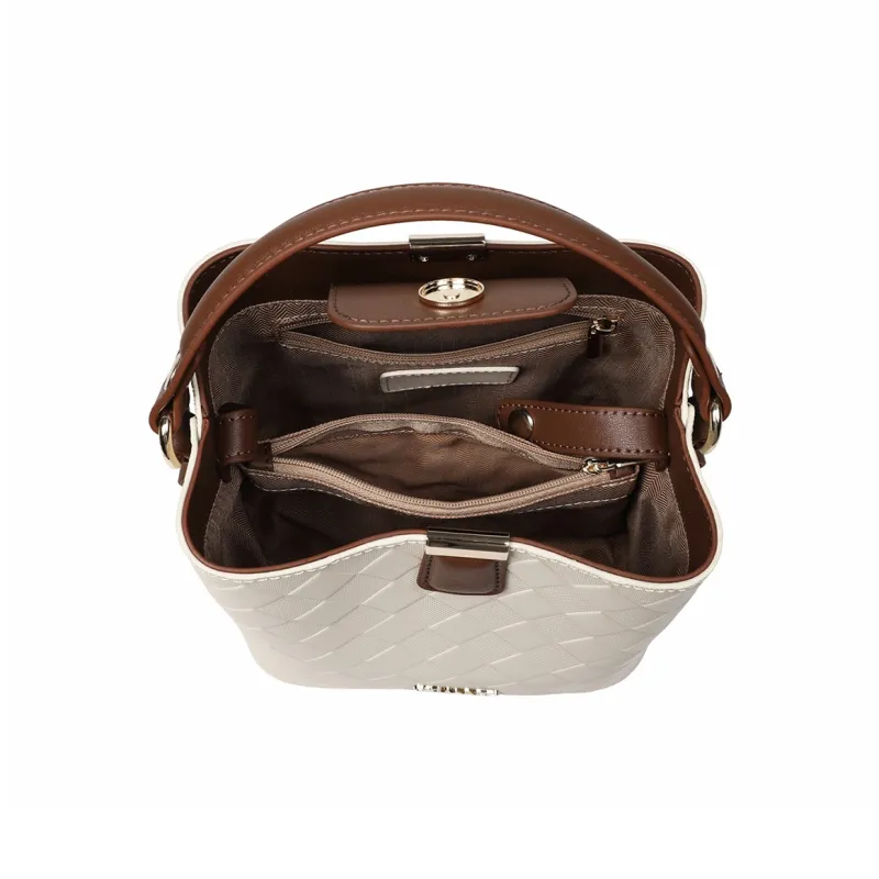 C°BANNER Cow Leather Bucket Bag, Shoulder Bag, Crossbody Bag, Handbag Medium Size Women's Ecru-4