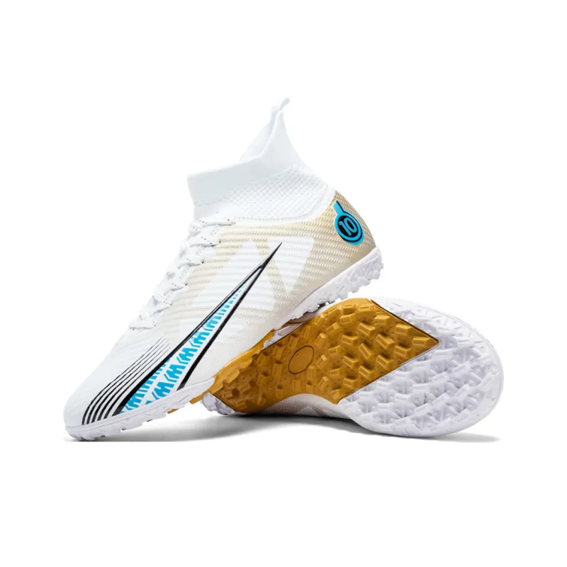 OFFER AITR Soccer Shoes Unisex High Top Aqua/White Gold/Black-14