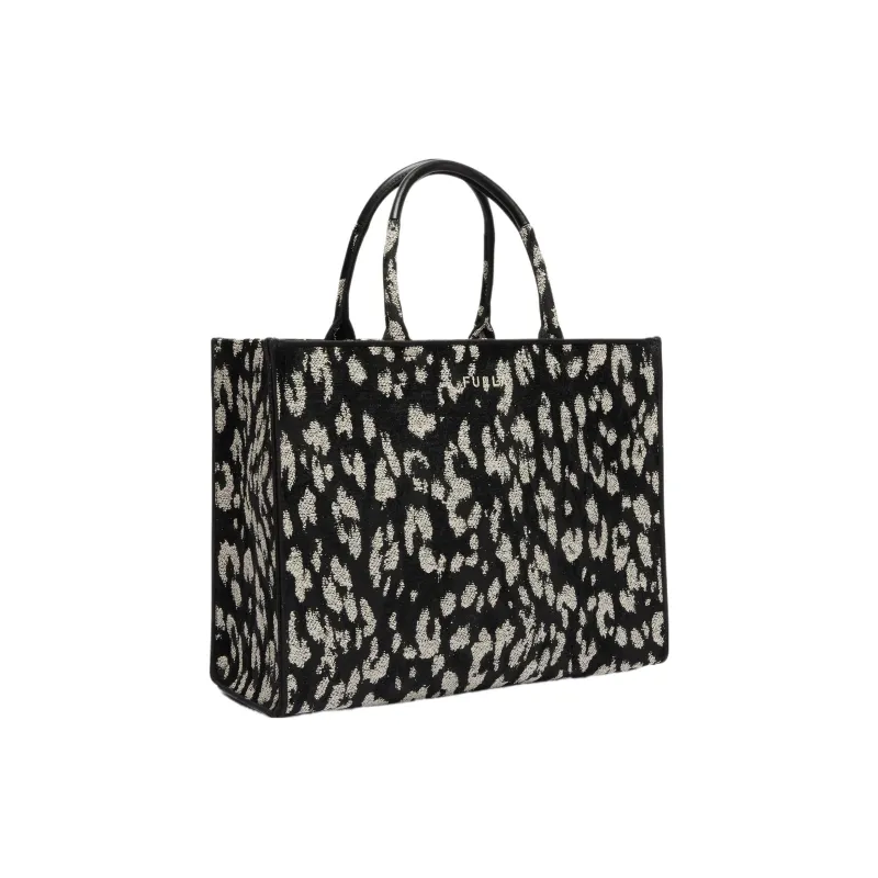 Furla Opportunity Jacquard Fabric Tote Bag Shopping Bag Handbag Large Size Women's Black-1