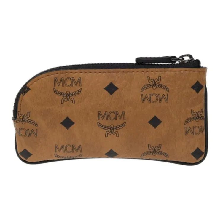 MCM Aren Visetos Coated Canvas Coin Purse Clutch Mini Unisex Brown Cognac-2