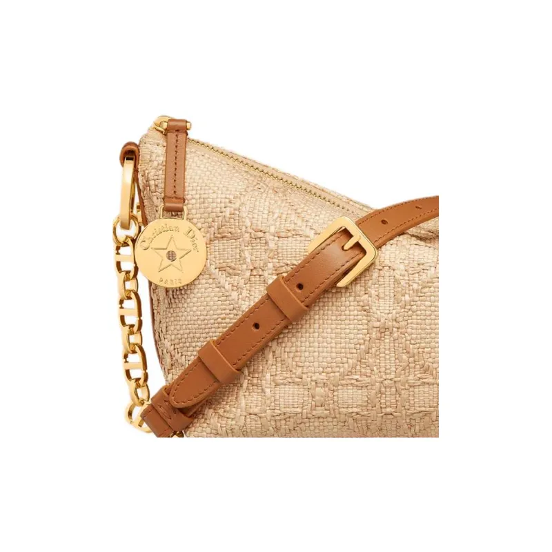 DIOR Technical Fabric With Calfskin Hobo Bag, Crossbody Bag, Shoulder Bag Women's Natural & Brown-5