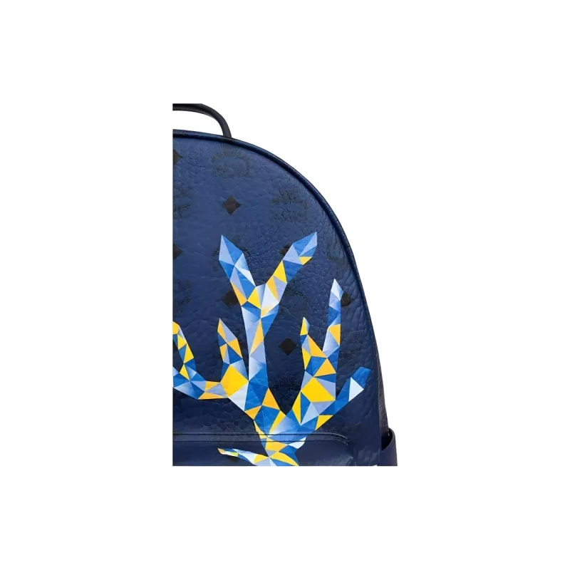 MCM Stark Visetos Canvas Backpack Medium Size Men's Blue-4
