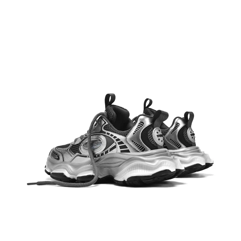 ZHENEN Height Increasing Low-Top Chunky Sneakers Unisex Silver Black-1