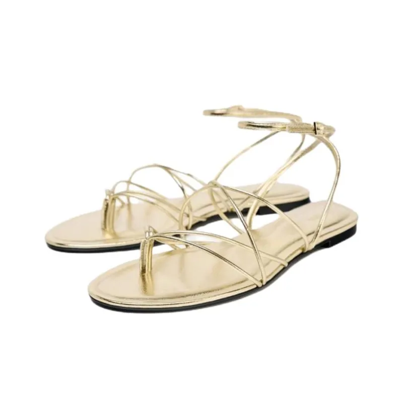ZARA One Strap Sandals 1.5cm Women's Gold-2