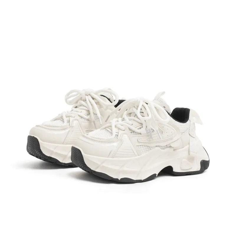 SHUXI Low Top Chunky Sneakers Women's White-1