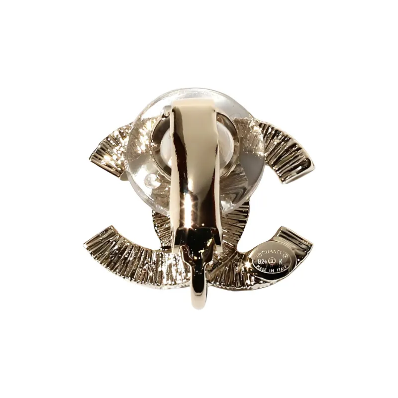 CHANEL Metal, Rhinestone Clip On Earrings Women's Gold-4