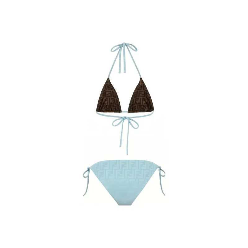 FENDI Jacquard Ff Motif Two Piece Swimsuit Light Blue-1
