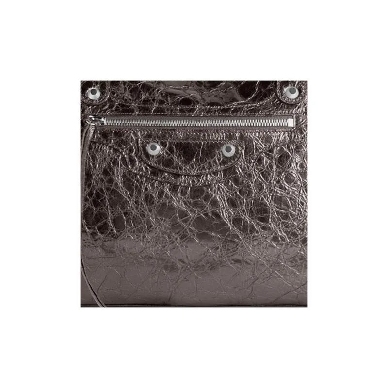 Balenciaga Le City Medium Bag In Steel Grey Metallized Arena Lambskin Shiny Silver Hardware Steel Grey-5