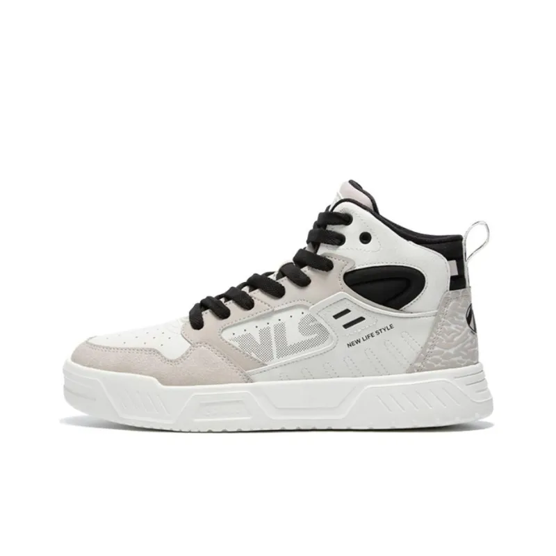 QIAODAN Anti-Slip Wear-Resistant High-Top Skateboard Shoes Men's Black White Gray-0
