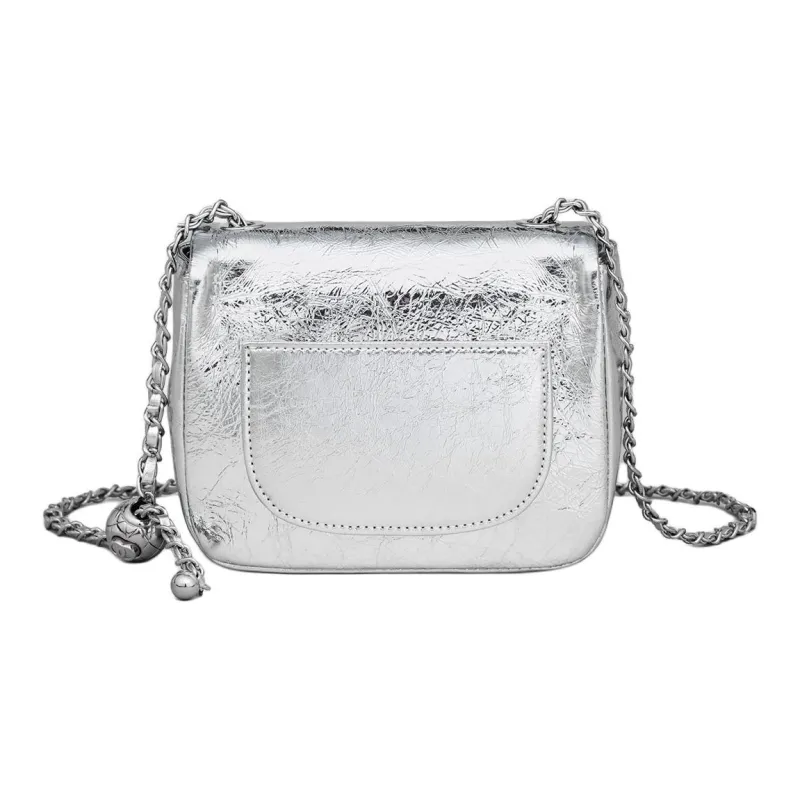 MILLIE'S Cow Leather Shoulder Bag, Crossbody Bag, Small Square Bag Regular Women's Silver-5