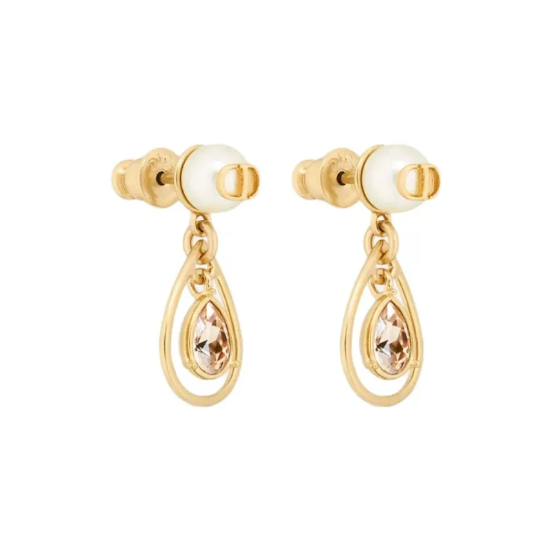 DIOR Resin Pearls Earrings Women's Gold-1