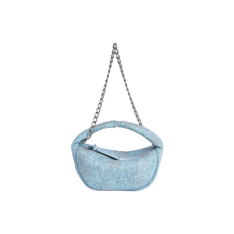 By Far Baby Cush Goat Leather One Shoulder Handbags Small Size Women's Denim Blue-2