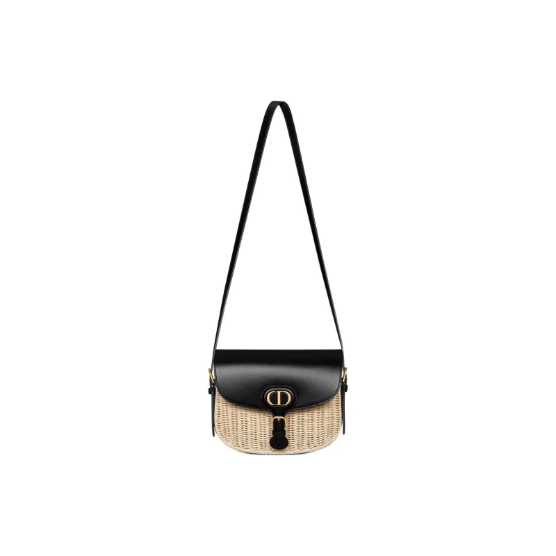 DIOR Bobby Rattan With Calfskin Crossbody Bag, Shoulder Bag Medium Size Women's Natural & Black-1