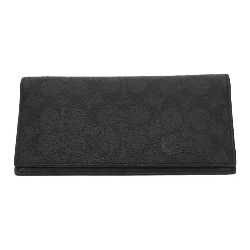 COACH Breast Pocket Canvas With Leather Clutches Wallets Men's Black Gray Color-1