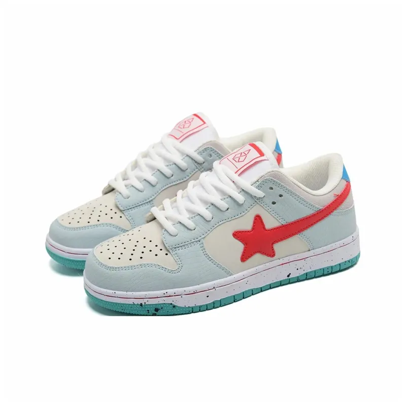 Circle Small Coverage Wear Resistant Lightweight Low Top Skateboard Shoes Unisex Mint Blue Red-2
