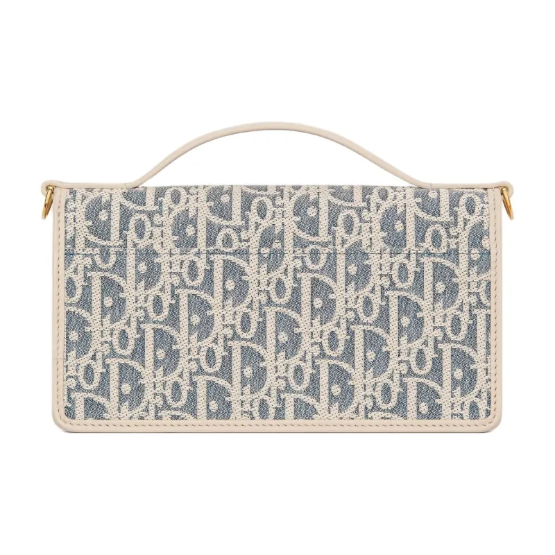 DIOR 30 Montaigne Cigale Cotton With Calfskin Shoulder Bag, Crossbody Bag, Handbag Women's Blue & Light Cookie Brown-3
