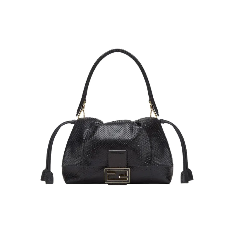 FENDI Baguette Leather Handbag Shoulder Bag Medium Size Women's Black-0