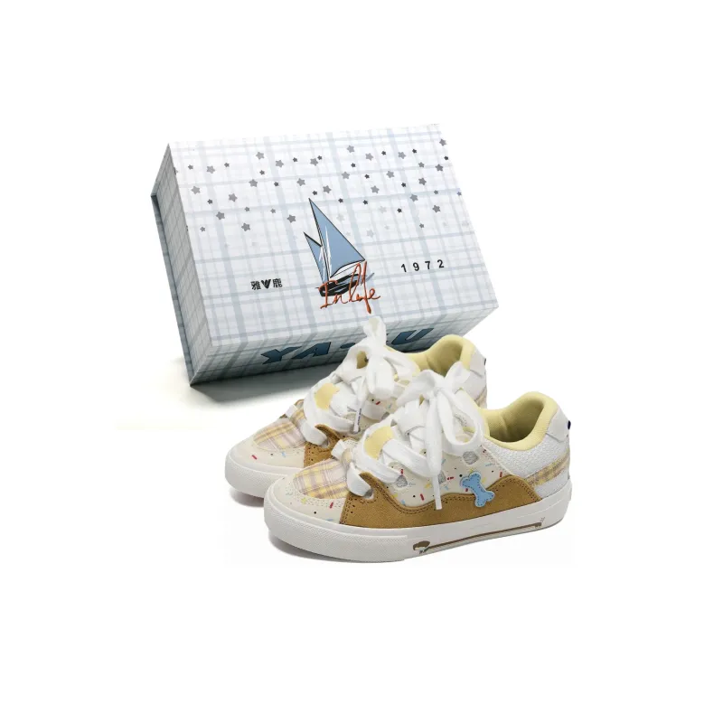Yalu Wear resistant And Lightweight Low Top Skateboard Shoes Women's Cream Blue-36