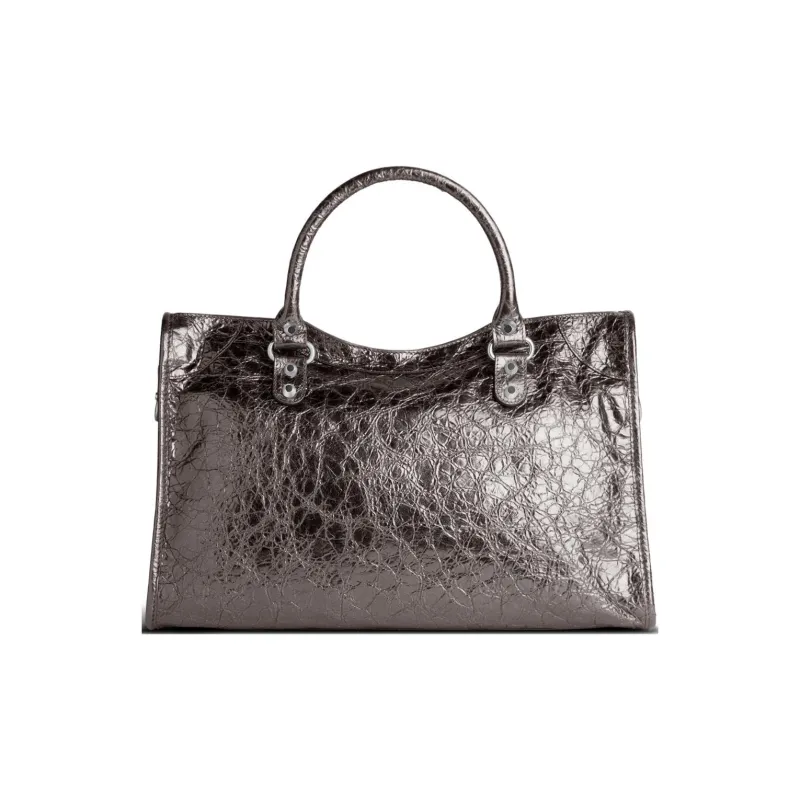 Balenciaga Le City Medium Bag In Steel Grey Metallized Arena Lambskin Shiny Silver Hardware Steel Grey-4
