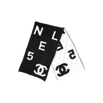 CHANEL Knit Scarves Women's Black White