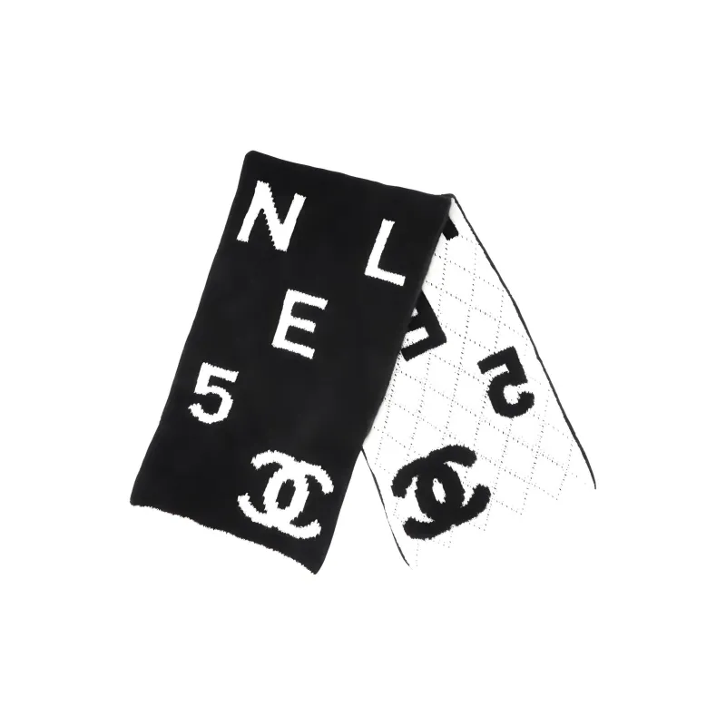 CHANEL Knit Scarves Women's Black White-0