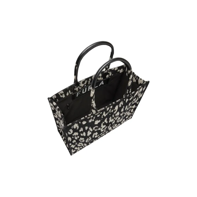 Furla Opportunity Jacquard Fabric Tote Bag Shopping Bag Handbag Large Size Women's Black-3