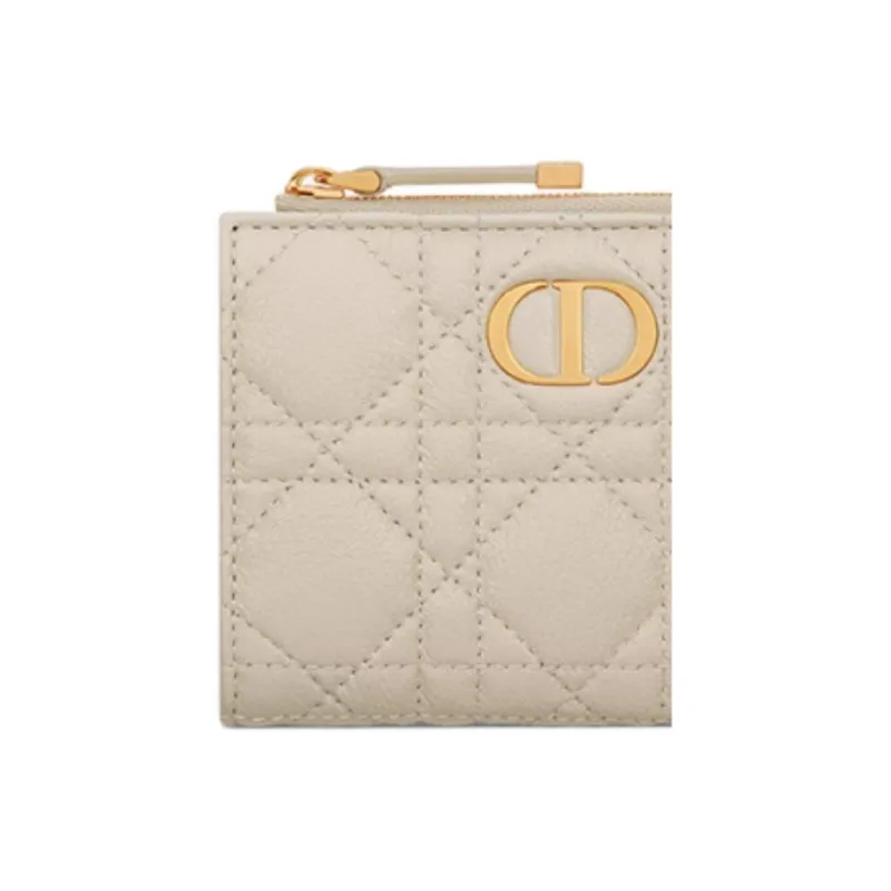 DIOR Caro Calfskin Wallet Women's Beige & Mint Green-4