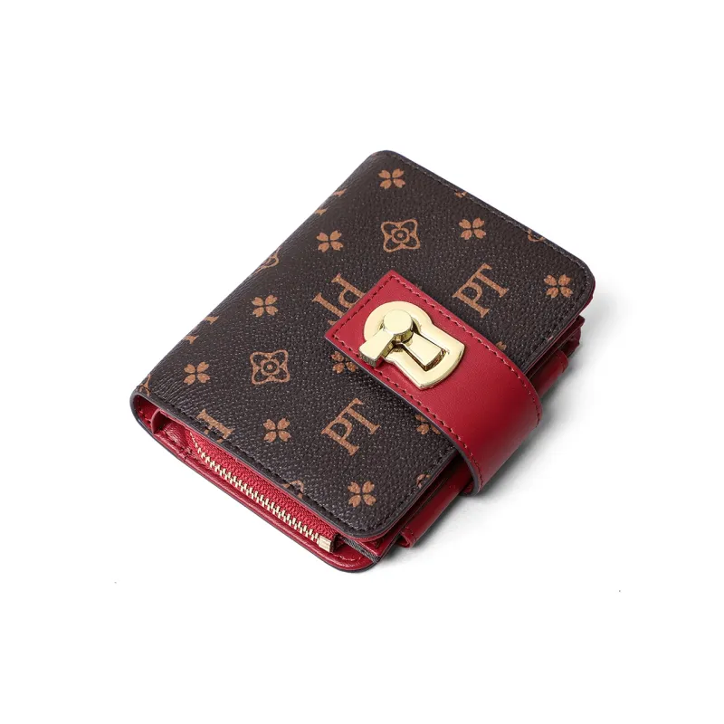PT'SON Synthetic Leather Coin Purse Wallet Regular Women's Coffee & Red-5