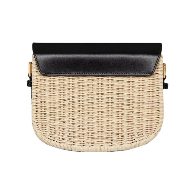 DIOR Bobby Rattan With Calfskin Crossbody Bag, Shoulder Bag Medium Size Women's Natural & Black-3