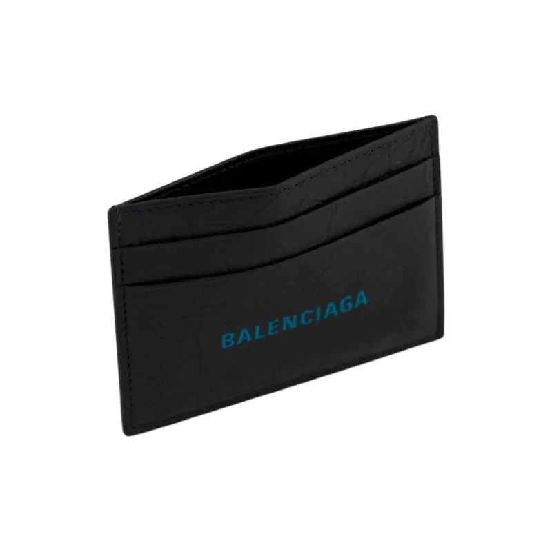 Balenciaga Calfskin Card Holder Card Holder Men's Black & Sky Blue-1