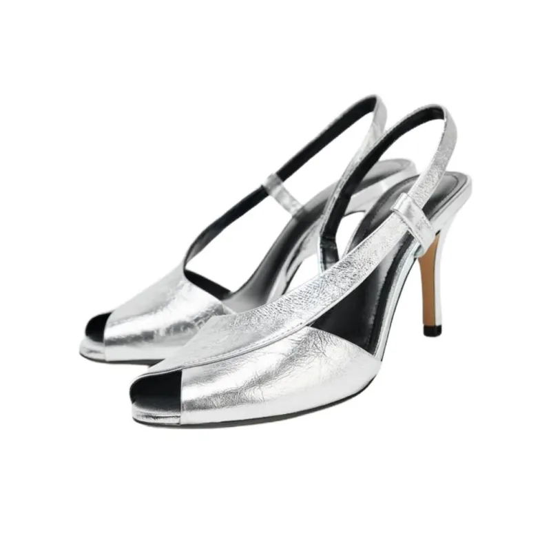 ZARA One Strap Sandals 9.5cm Women's Silver-2