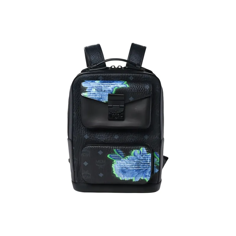 MCM Visetos Leather Backpack Unisex Black-1