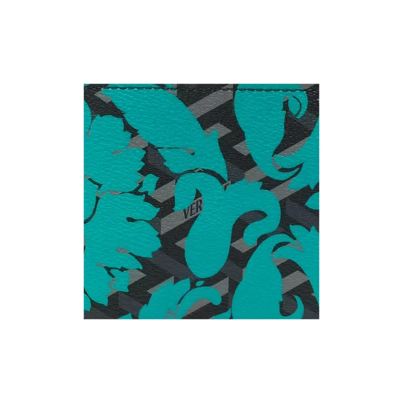 VERSACE Canvas With Calfskin Wallet Men's Green-4